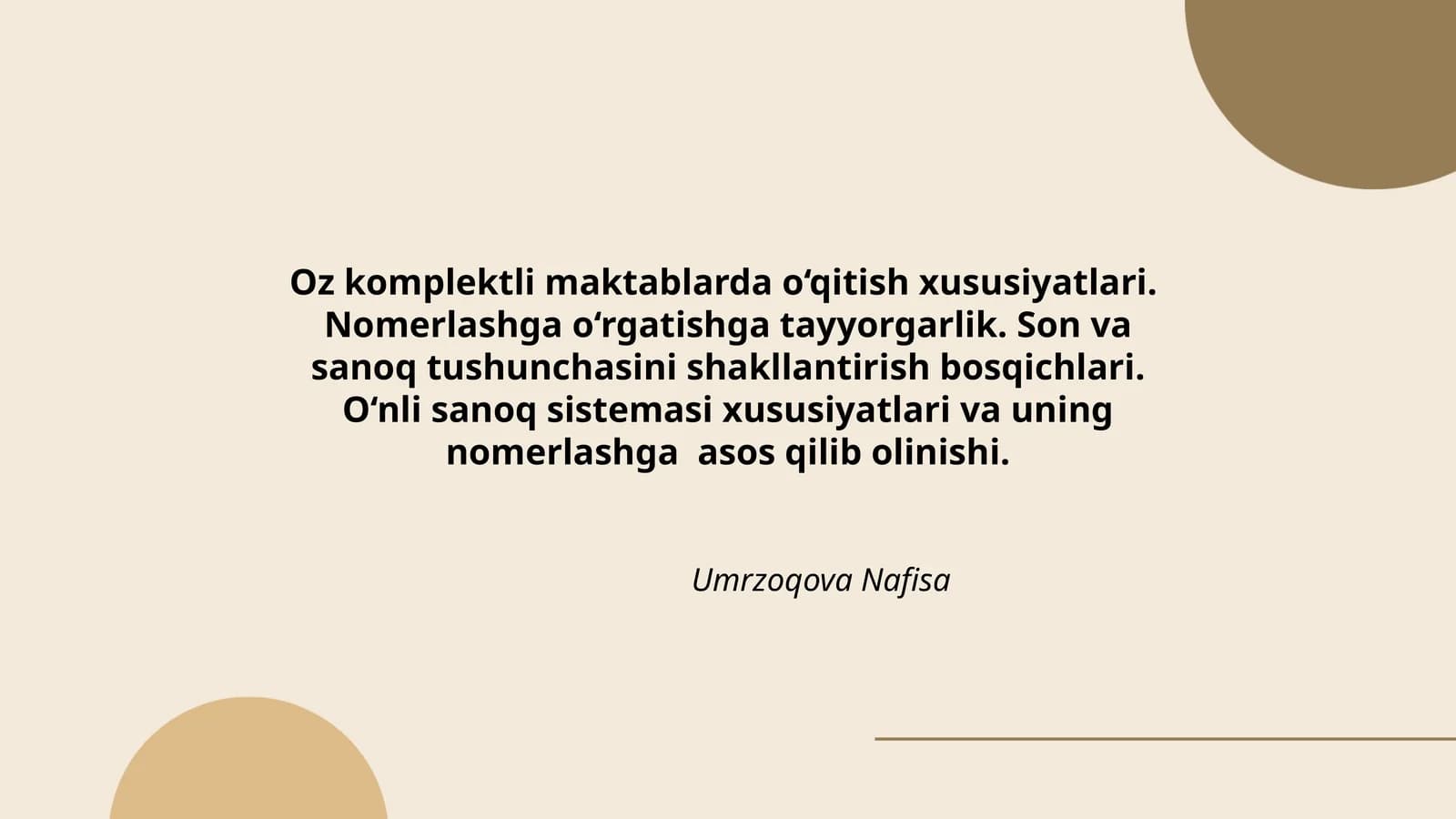 Oz komplektli maktablarda o‘qitish xususiyatlari