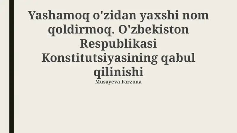 Yaxshi nom qoldirish – hayot mazmuni