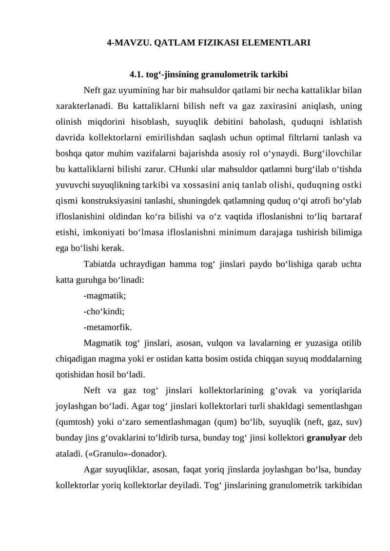 QATLAM FIZIKASI ELEMENTLARI