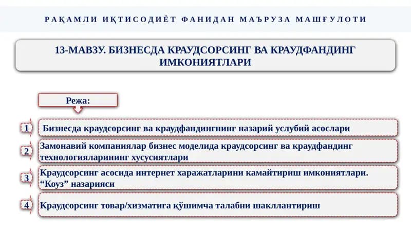Бизнесда краудсорсинг ва краудфандинг имкониятлари