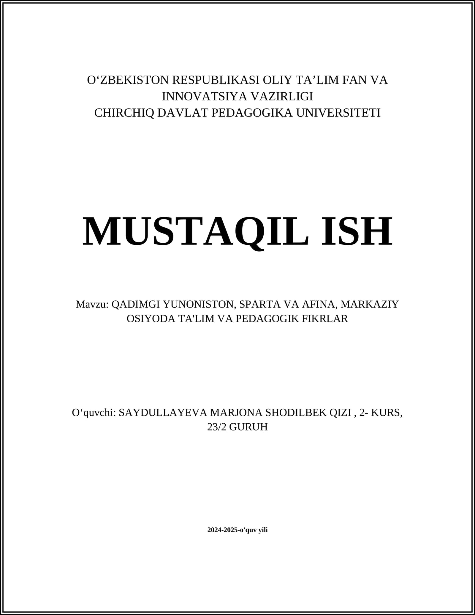 QADIMGI YUNONISTON, SPARTA VA AFINA TARIXI