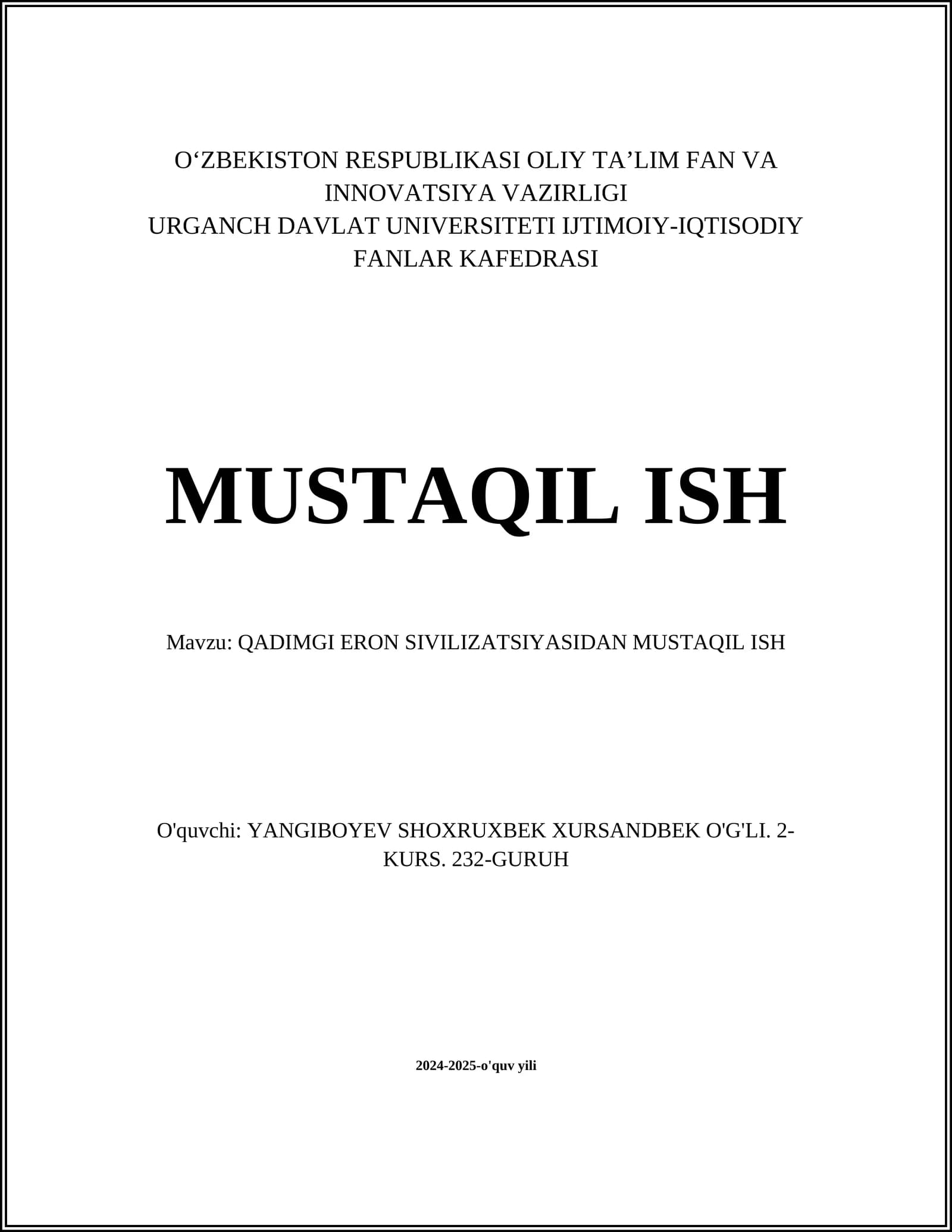 QADIMGI ERON SIVILIZATSIYASIDAN MUSTAQIL ISH