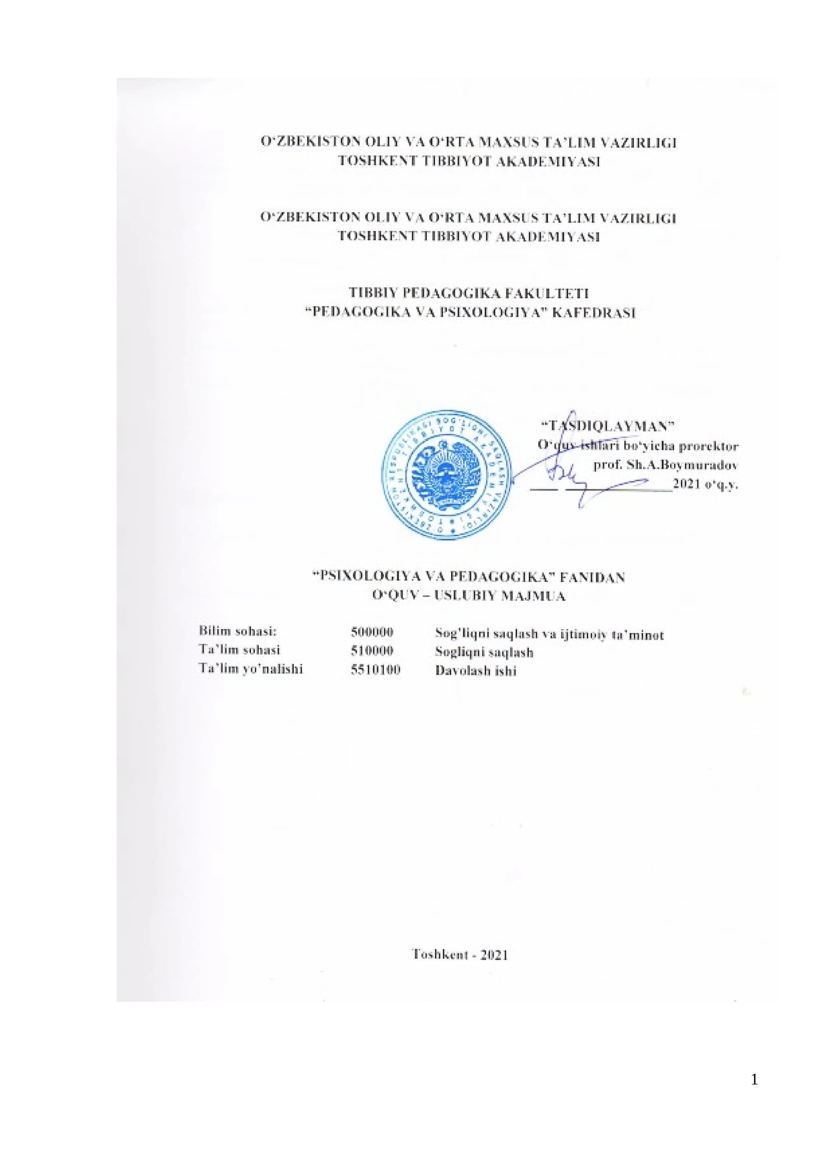 "Pedagogika va Psixologiya."