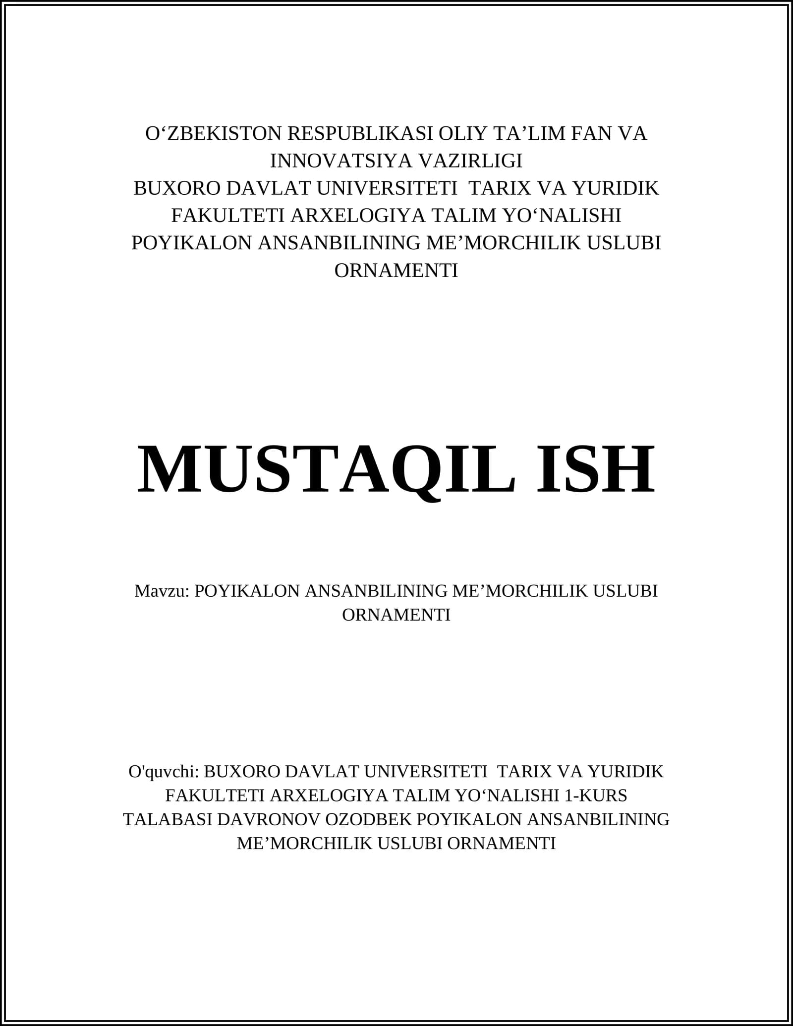 POYIKALON ANSANBILINING MEʼMORCHILIK USLUBI ORNAMENTI