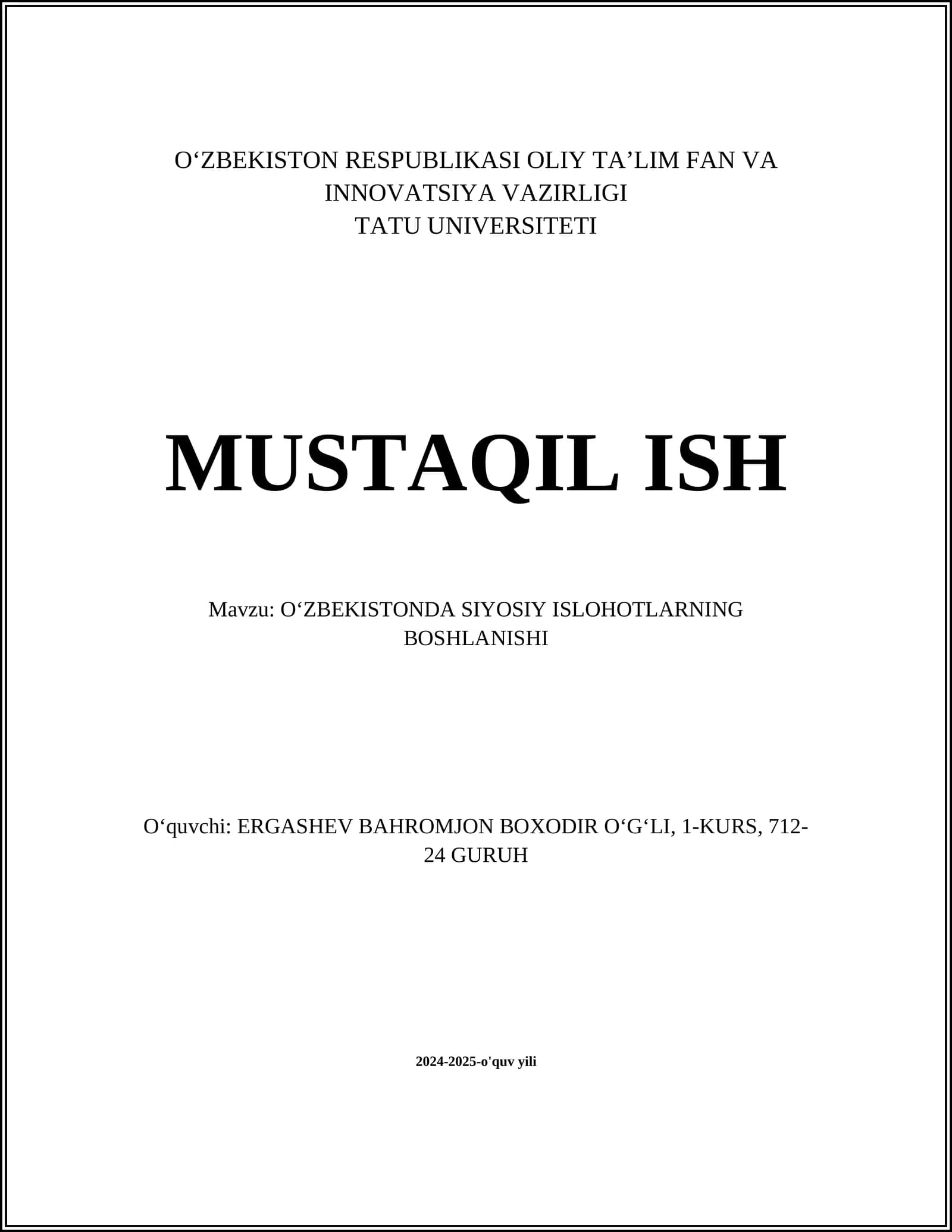 Oʻzbekistonda siyosiy islohotlarning boshlanishi