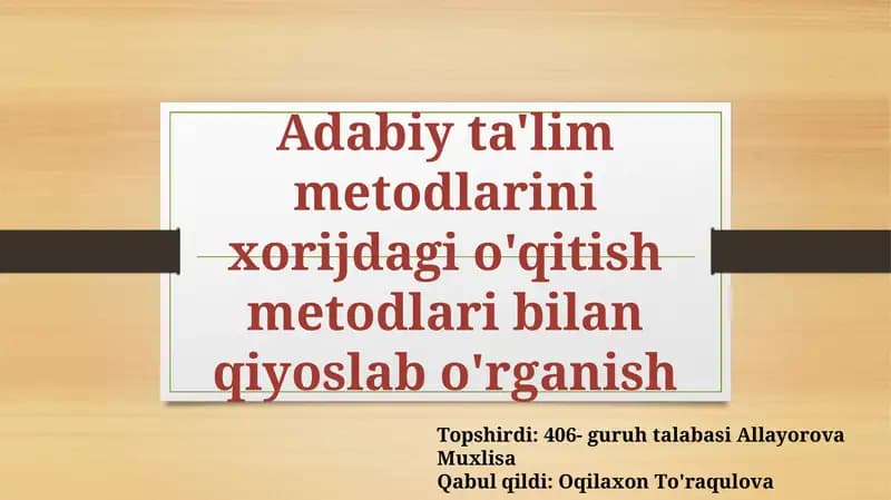 Adabiy ta'lim metodlari