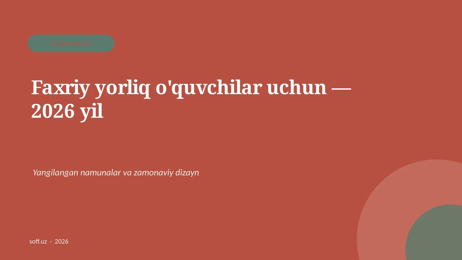 Faxriy yorliq o'quvchilar uchun — 2026 yil