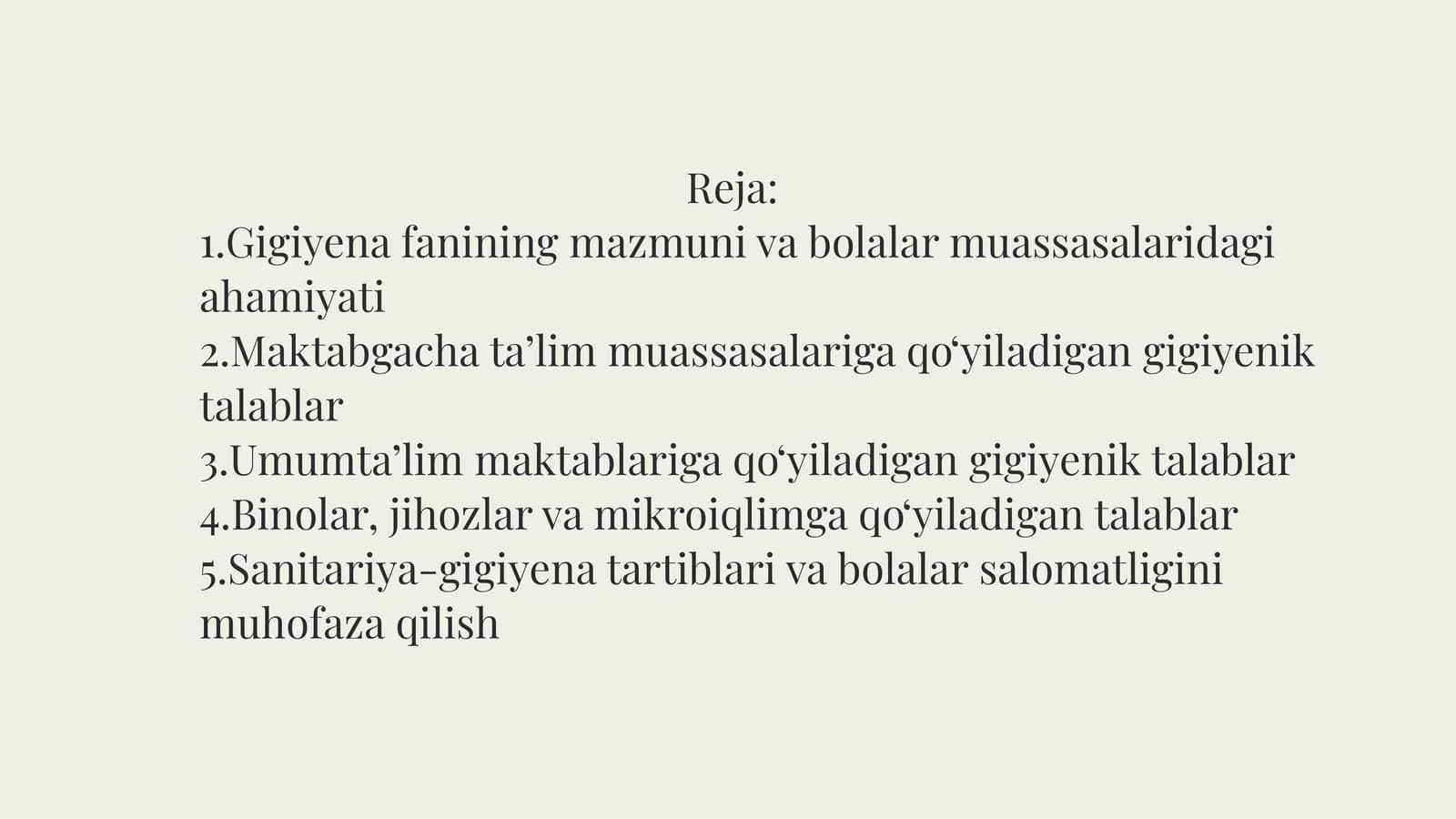 Gigiyena talablari Maktabgacha ta'lim muassasalarida