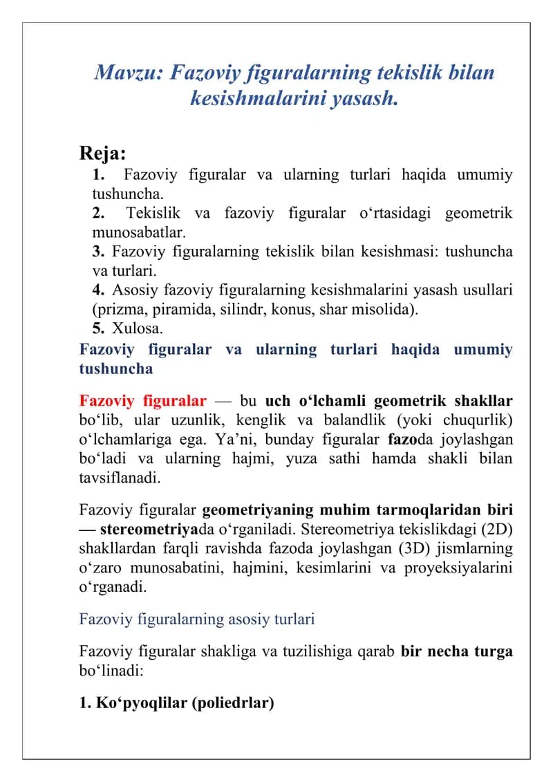 Fazoviy figuralar va ularning turlari