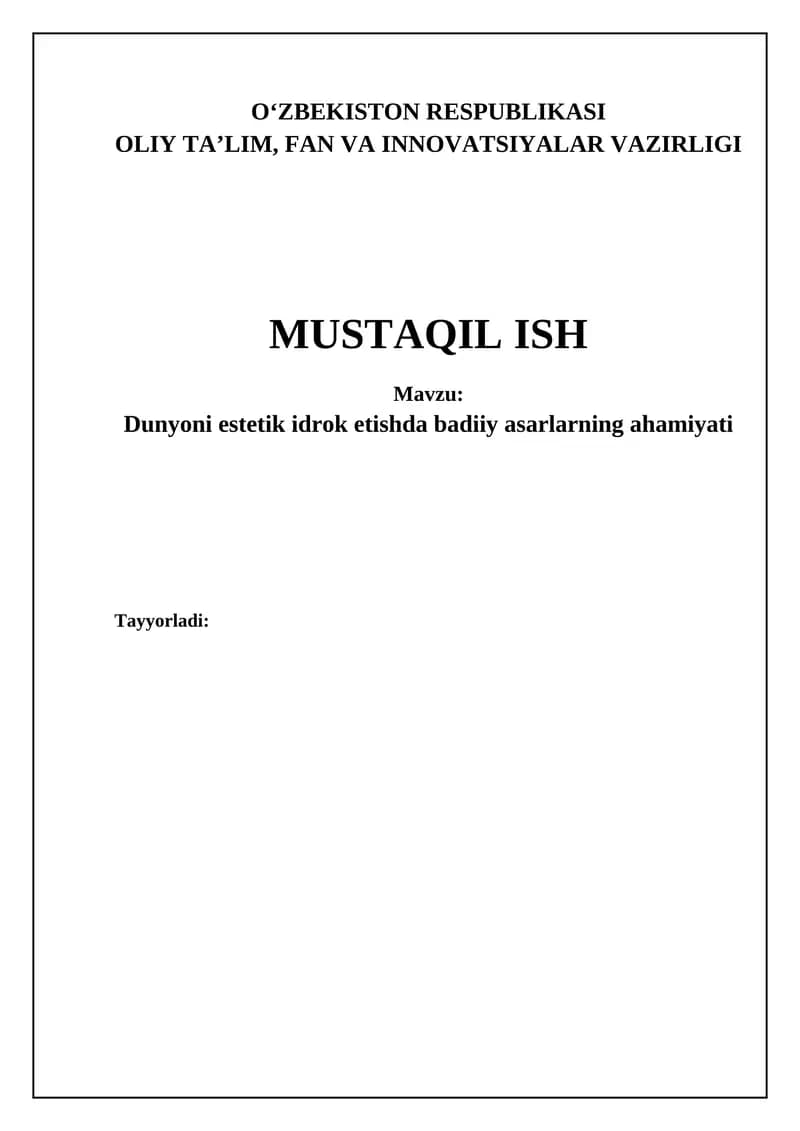 Dunyoni estetik idrok etishda badiiy asarlarning ahamiyati