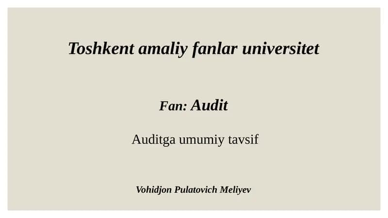Auditga umumiy tavsif