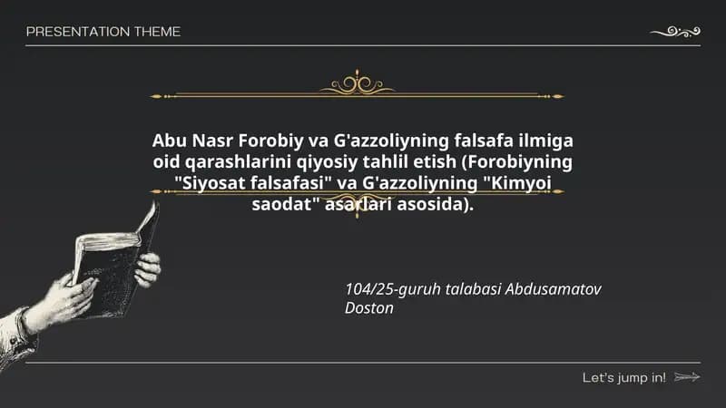 Abu Nasr Forobiy va G'azzoliyning falsafa ilmiga oid qarashlarini qiyosiy tahlil etish