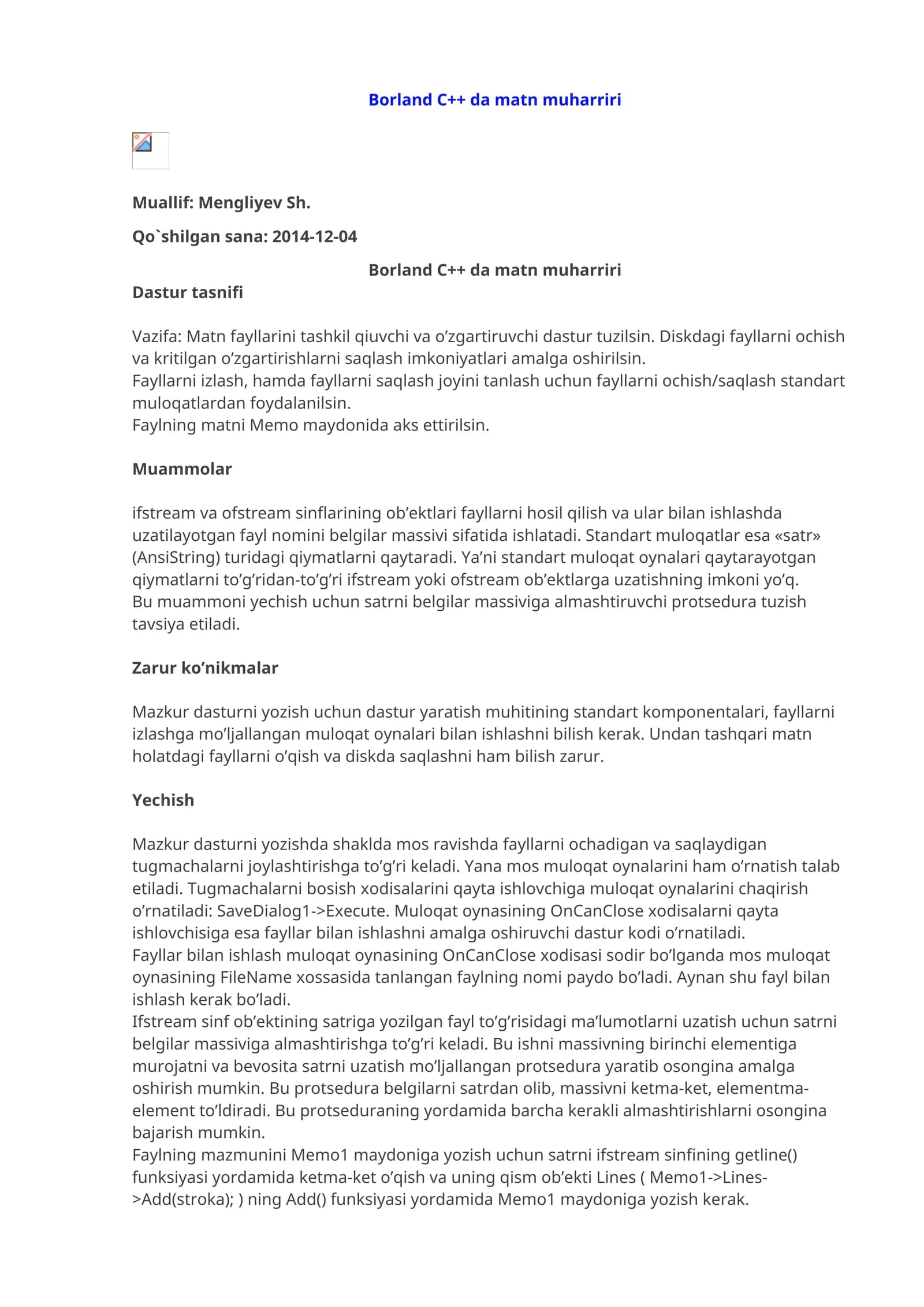 Borland C++ da matn muharriri