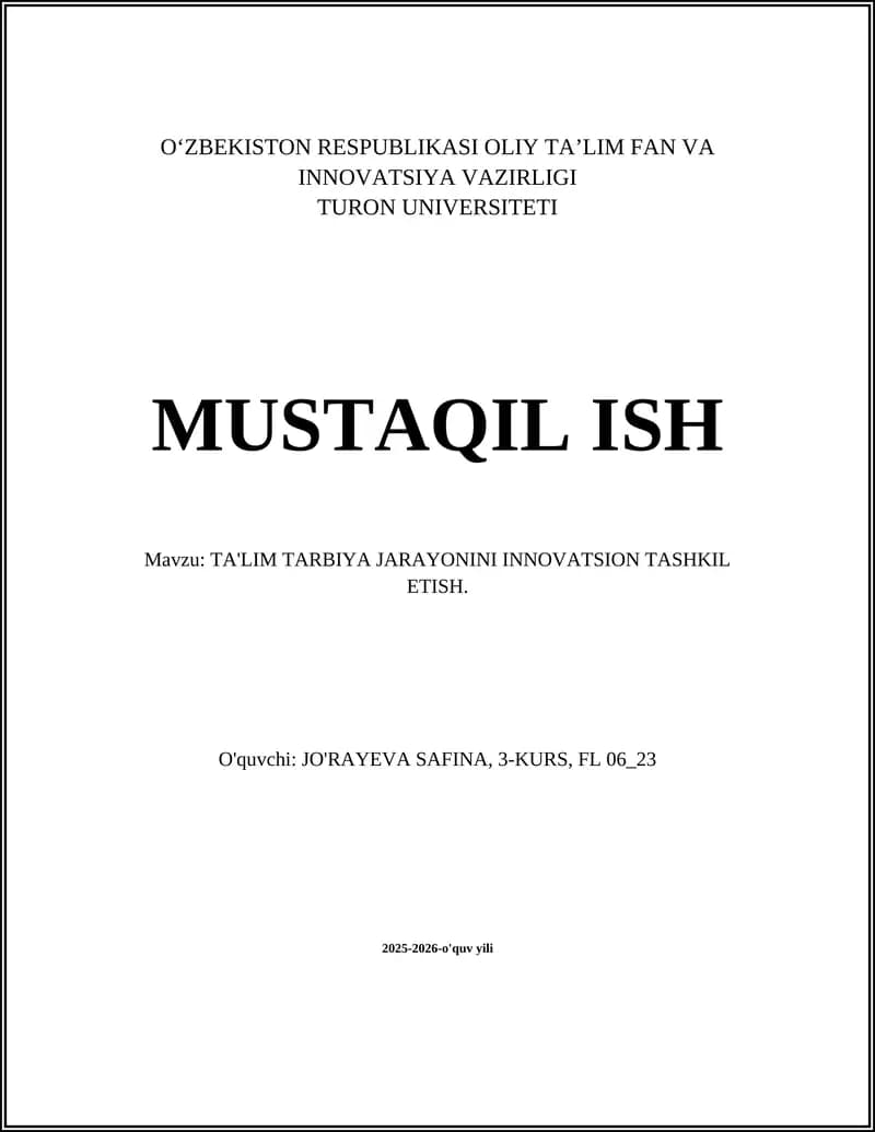 Innovatsion o'quv-uslubiy texnologiyalarni joriy etish