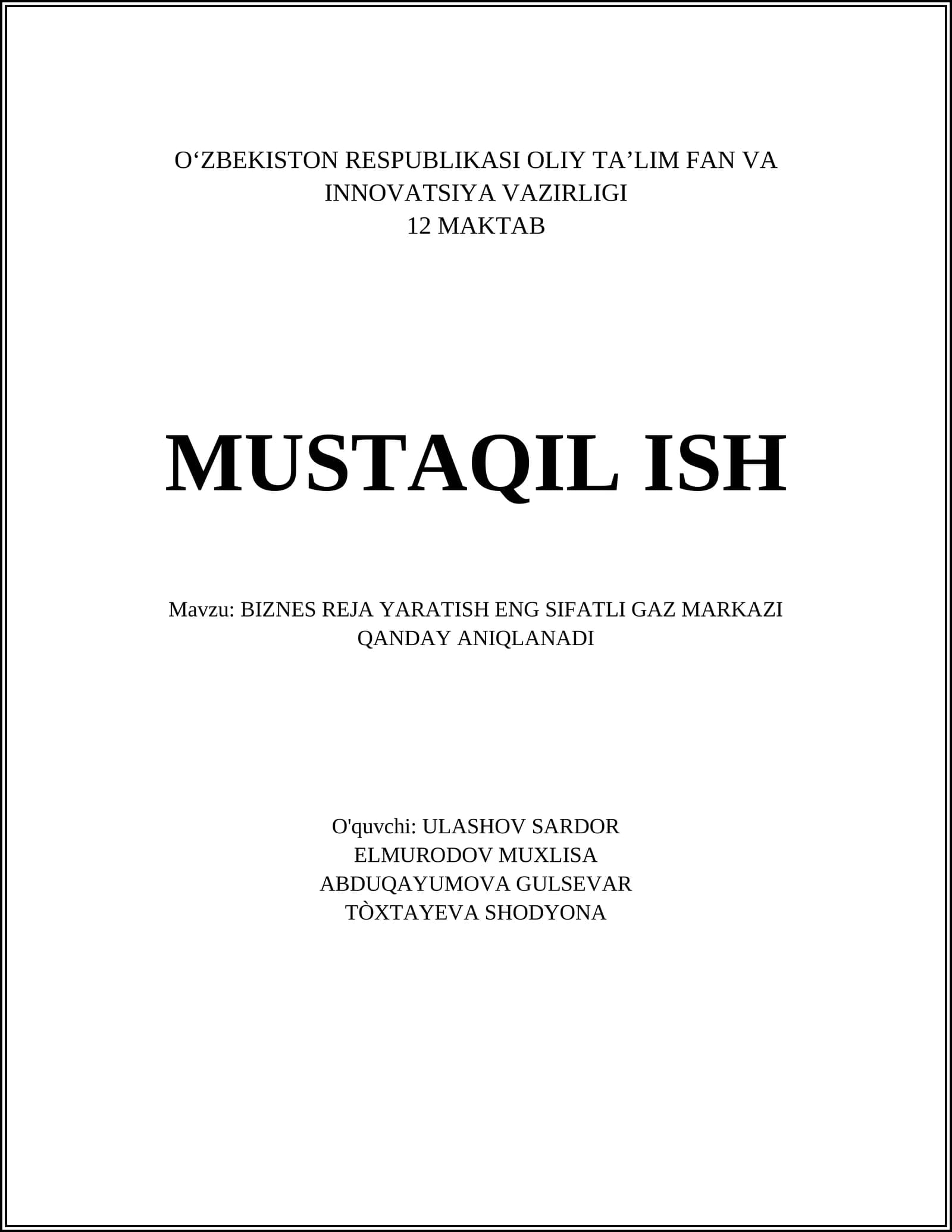 BIZNES REJA YARATISH ENG SIFATLI GAZ MARKAZI QANDAY ANIQLANADI