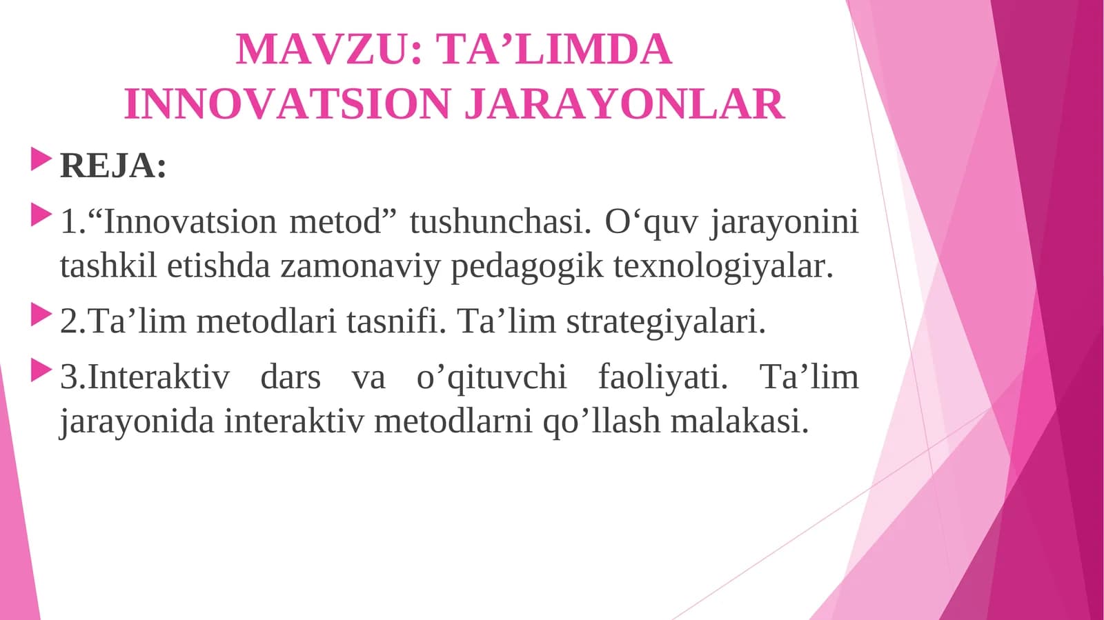 TA’LIMDA INNOVATSION JARAYONLAR