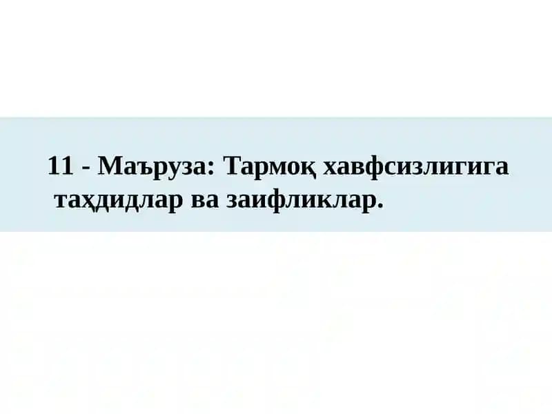Тармоқ хавфсизлигига  таҳдидлар ва заифликлар.
