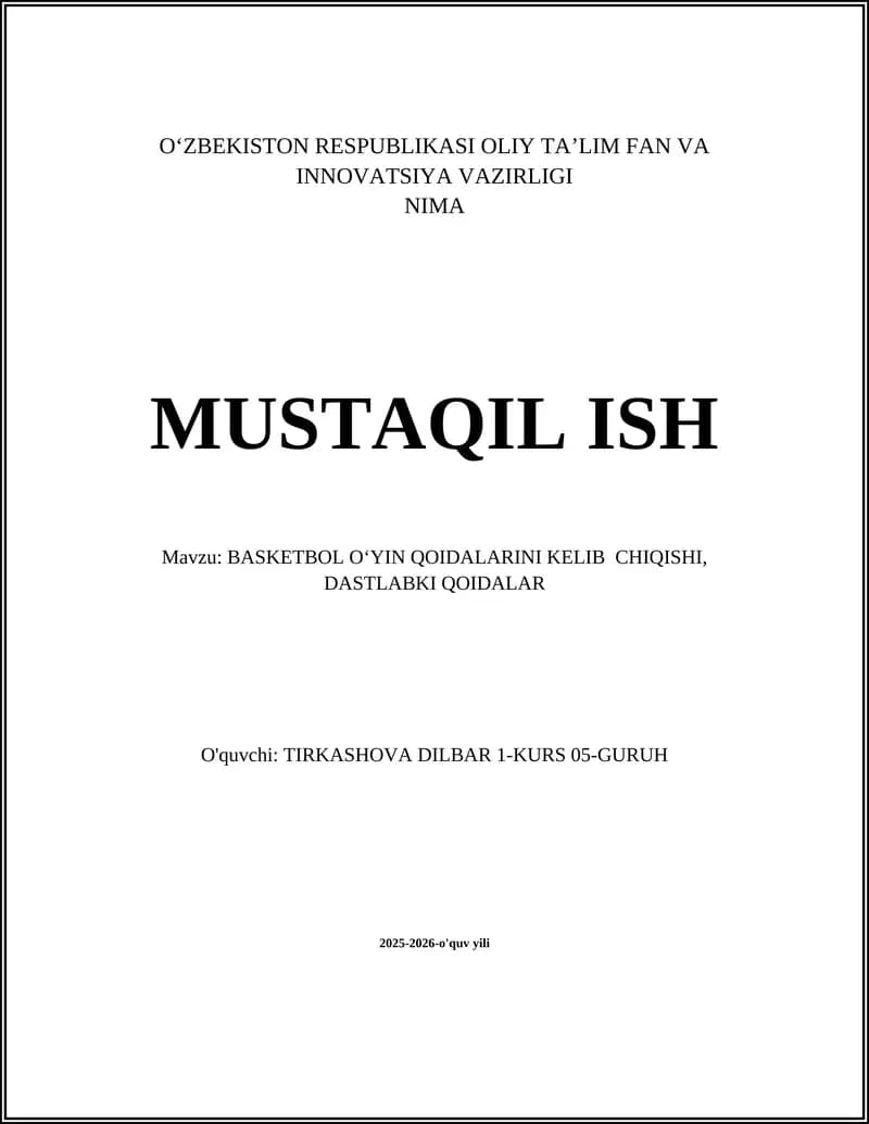 BASKETBOL OʻYIN QOIDALARINI KELIB CHIQISHI