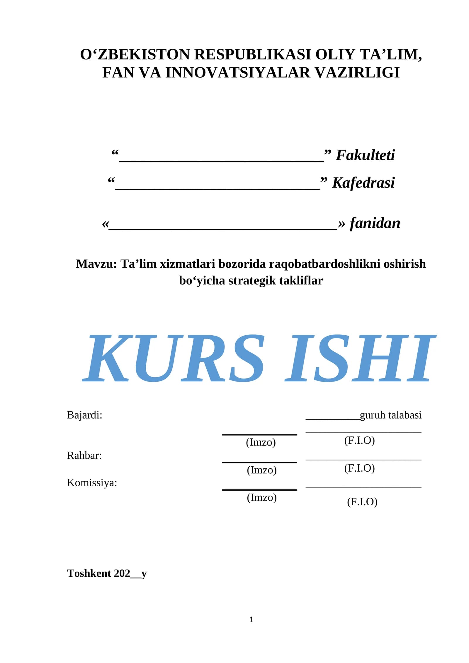 Ta’lim xizmatlari bozorida raqobatbardoshlikni oshirish bo‘yicha strategik takliflar