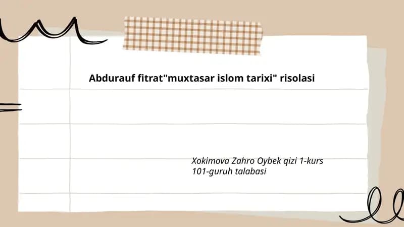 Abdurauf Fitrat Muxtasar Islom tarixi risolasi