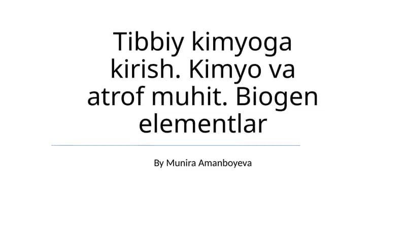 Tibbiy kimyoga kirish
