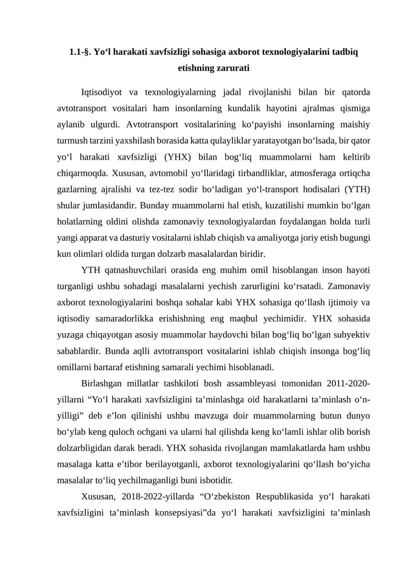 Yo‘l harakati xavfsizligi sohasiga axborot texnologiyalarini tadbiq etishning zarurati