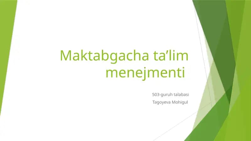 Maktabgacha ta'limni rivojlantirish