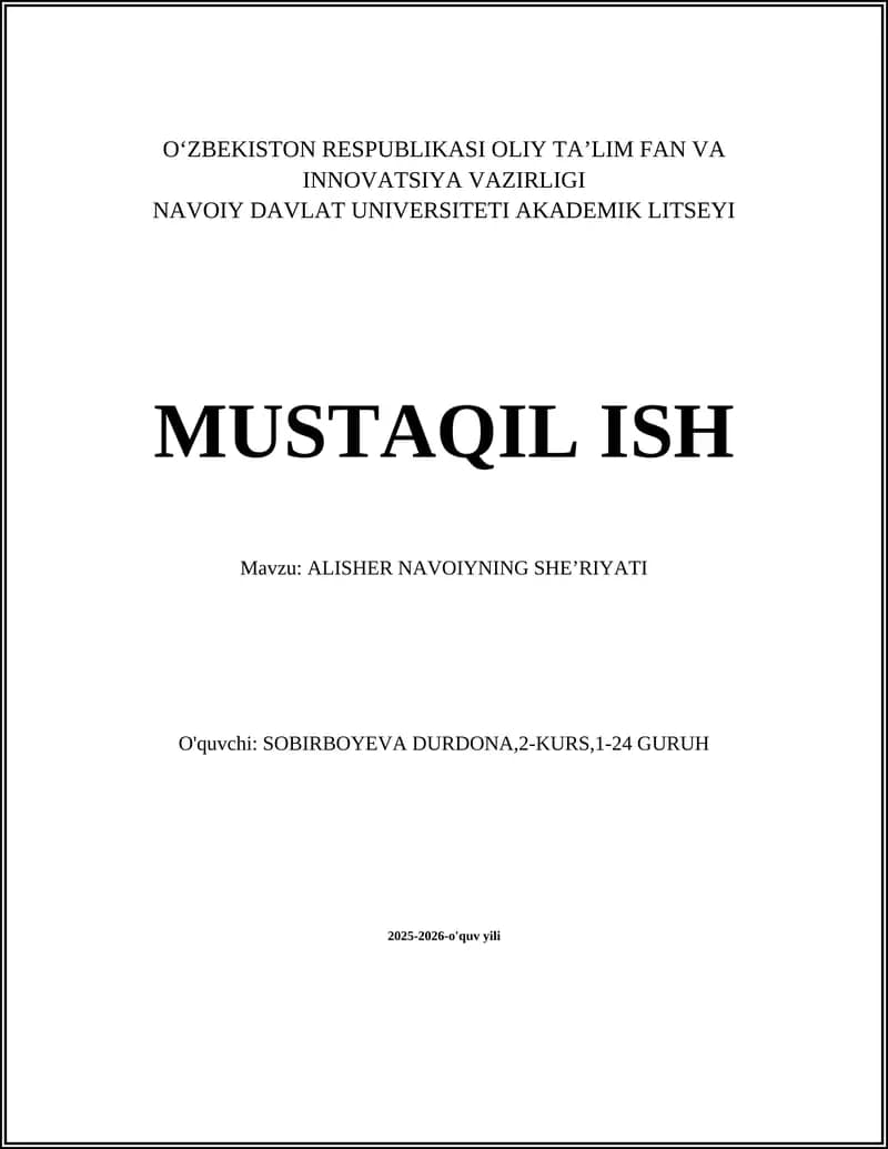 ALISHER NAVOIYNING SHEʼRIYATI