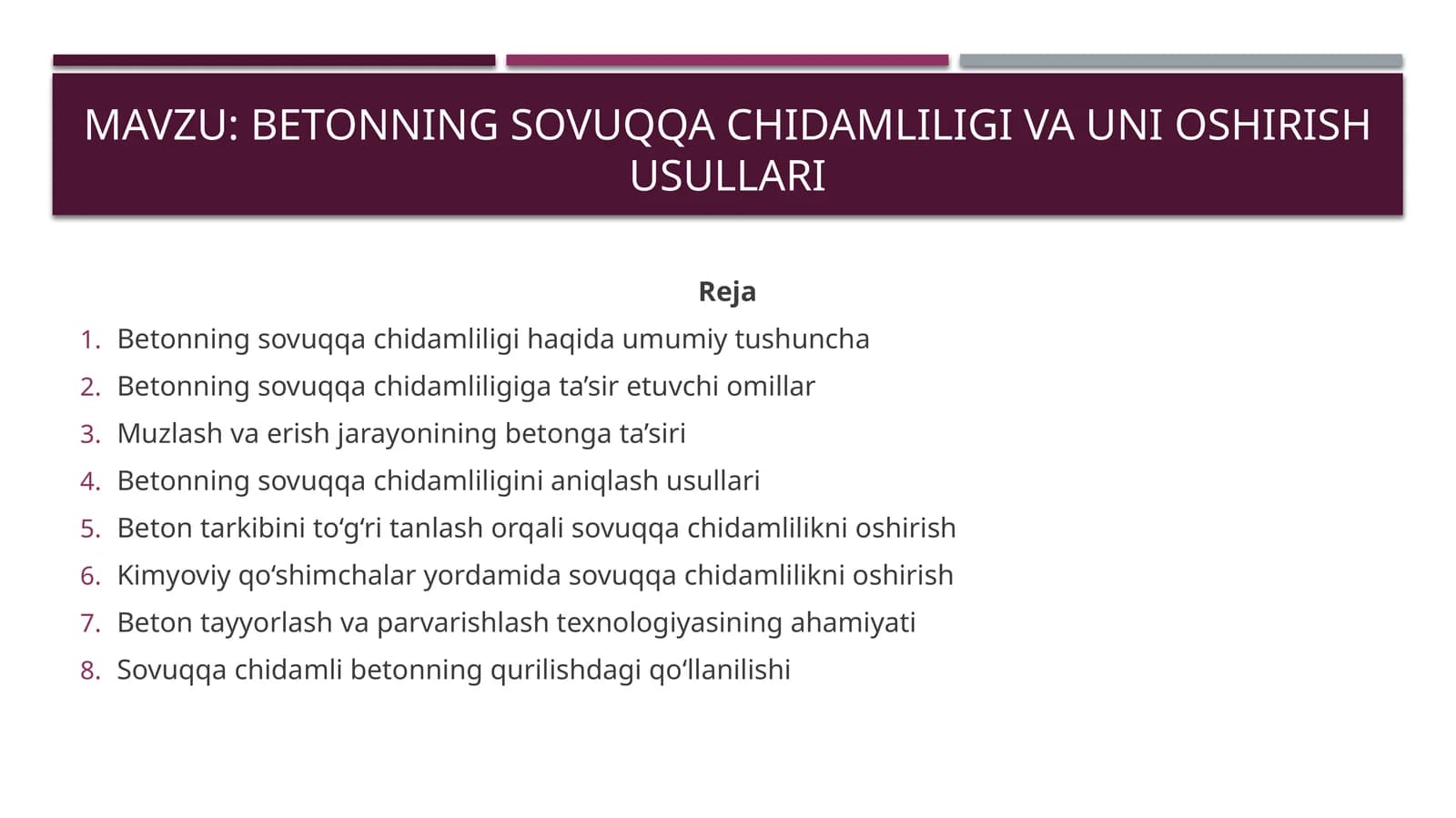 Betonning sovuqqa chidamliligi va uni oshirish usullari