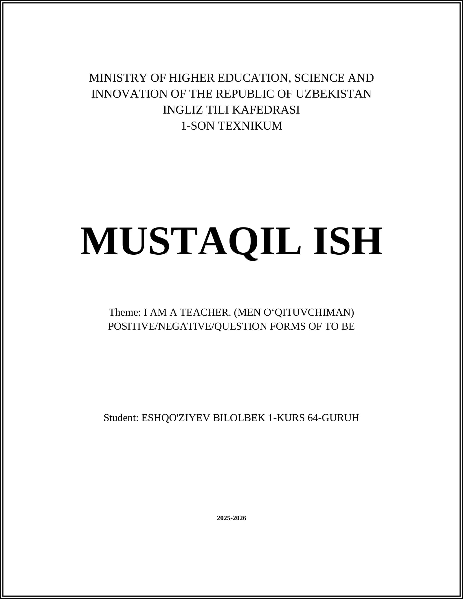 MEN O‘QITUVCHIMAN