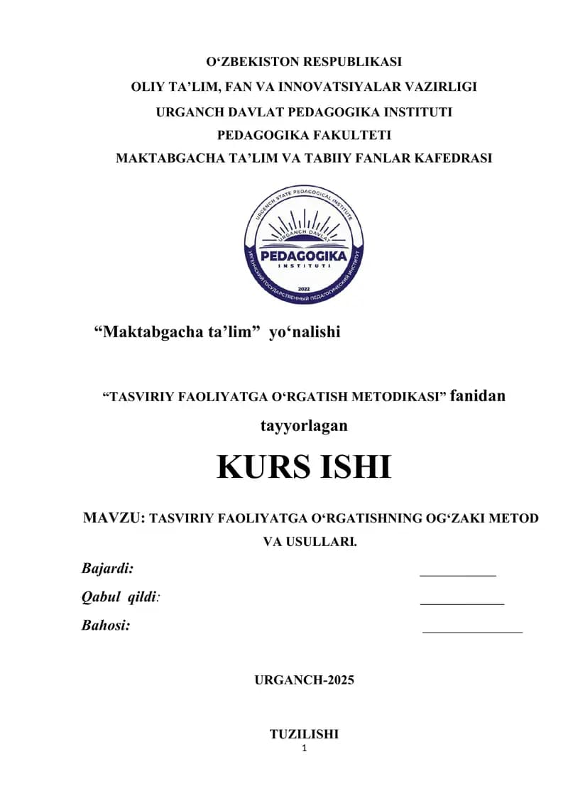 TASVIRIY FAOLIYATGA O‘RGATISHNING OG‘ZAKI METOD VA USULLARI