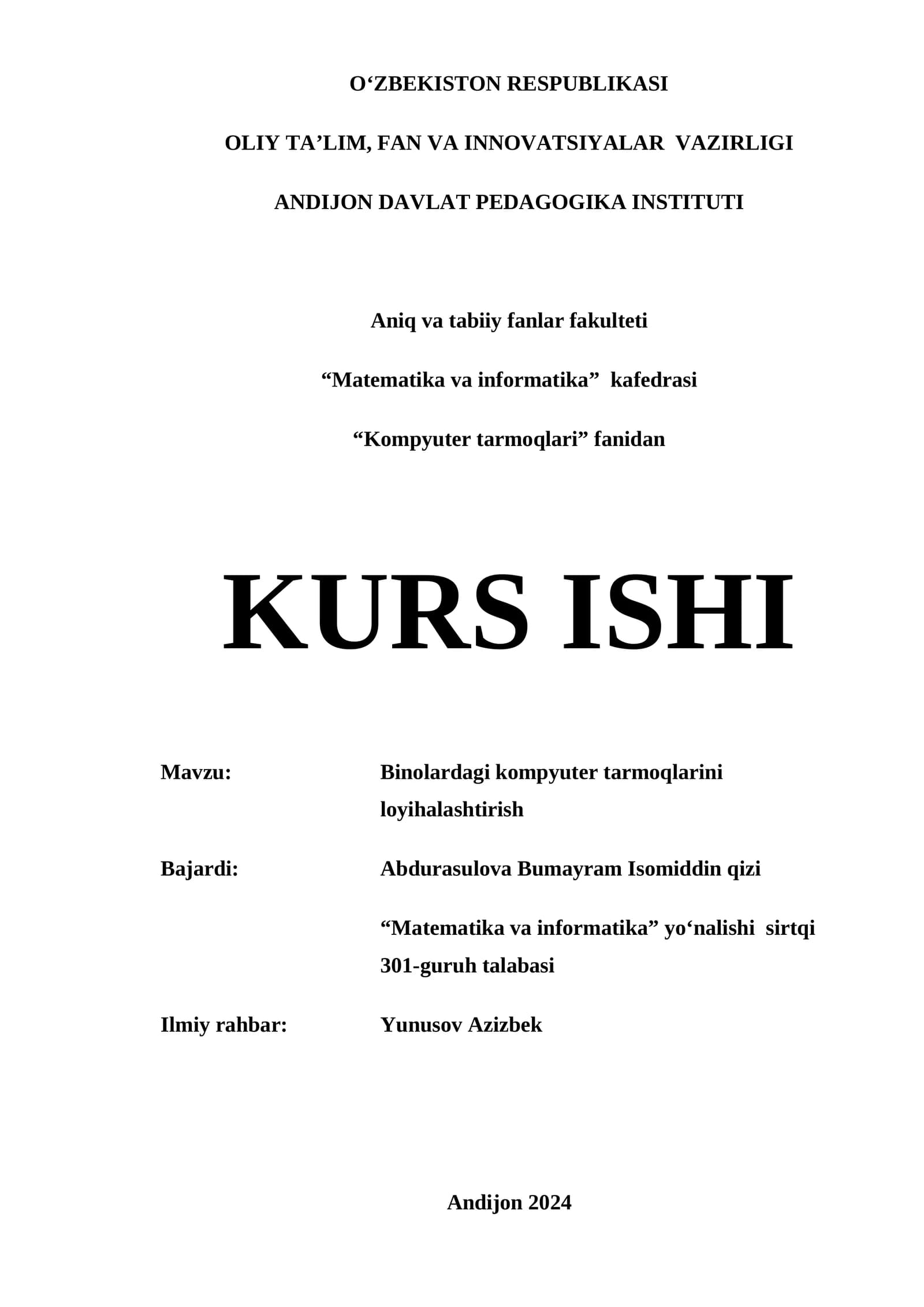 Binolardagi kompyuter tarmoqlarini loyihalashtirish