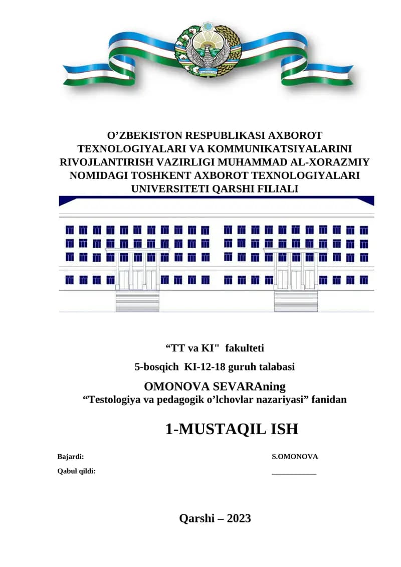 Testologiya va pedagogik o'lchovlar nazariyasi