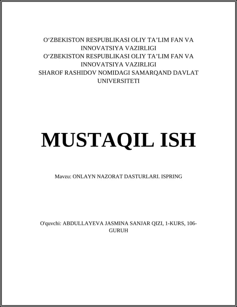 ONLAYN NAZORAT DASTURLARI. ISPRING