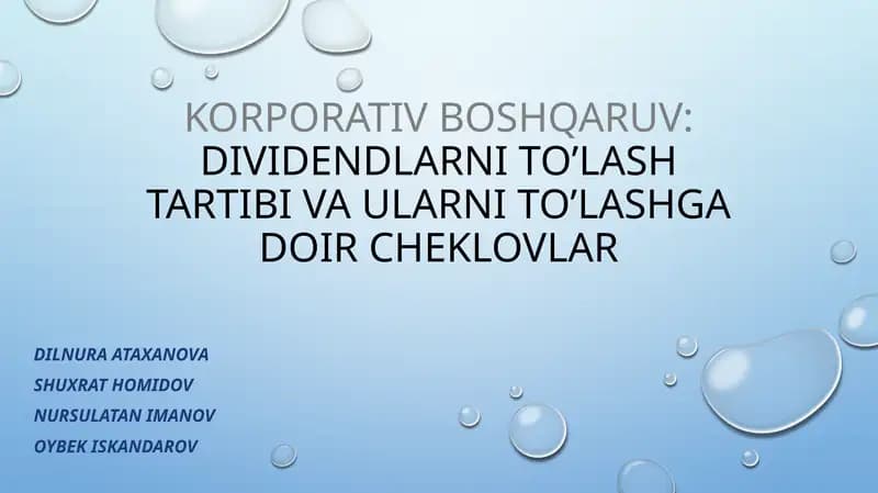Korporativ boshqaruv: dividendlarni to'lash tartibi va ulanish gadoir cheklovlar