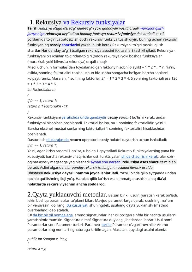 Rekursiya va Rekursiv funksiyalar