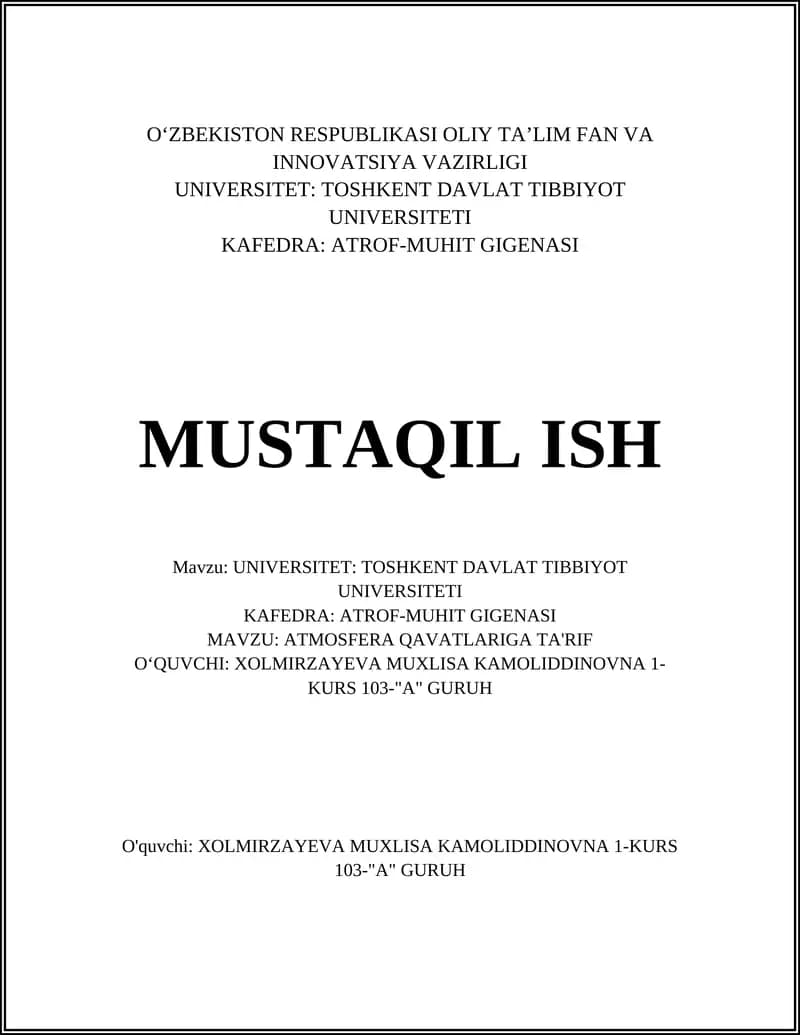 Atmosfera Qavatlariga Ta'rif