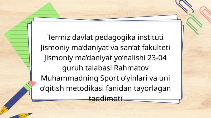 sport oʻyinlarining jismoniy tarbiya tizimidagi oʻrni va ahamiyati