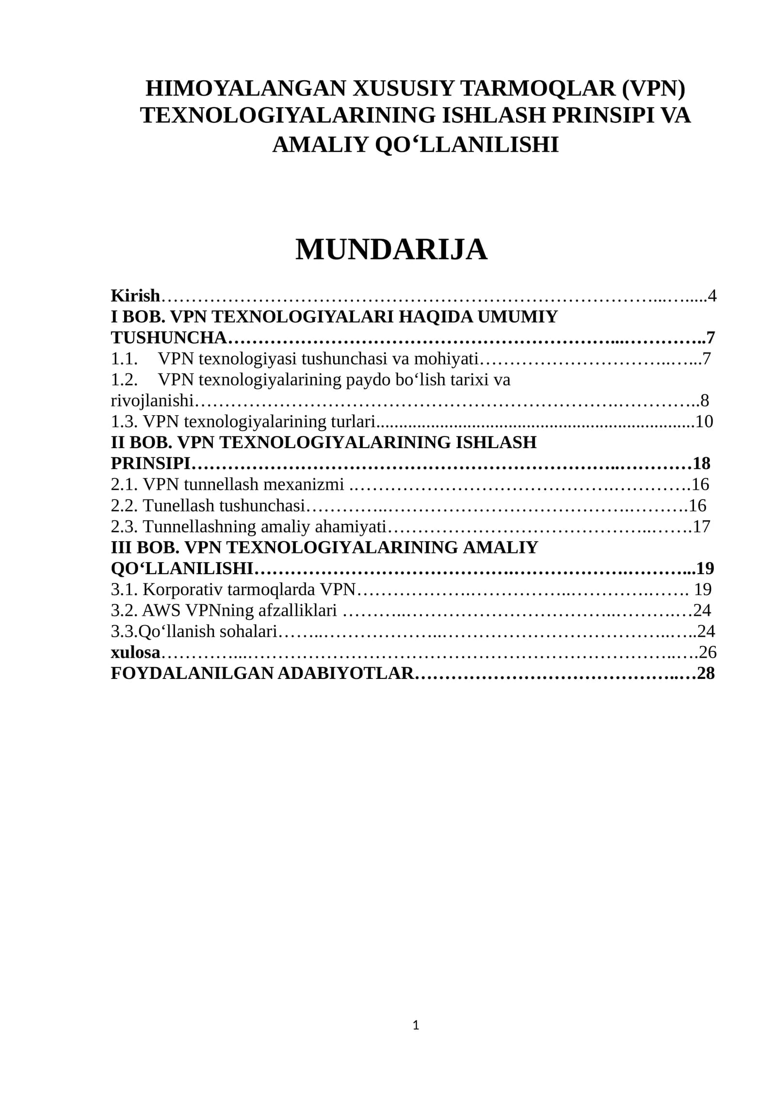 HIMOYALANGAN XUSUSIY TARMOQLAR (VPN) TEXNOLOGIYALARINING ISHLASH PRINSIPI VA AMALIY QO‘LLANILISHI