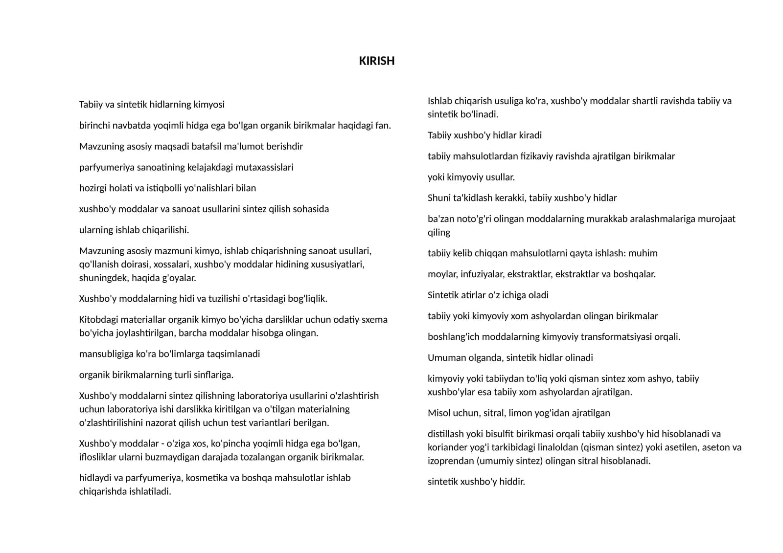 Tabiiy va sintetik hidlarning kimyosi