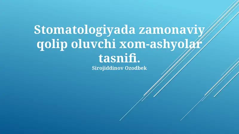 Zamonaviy tish protez materiallarining tasnifi