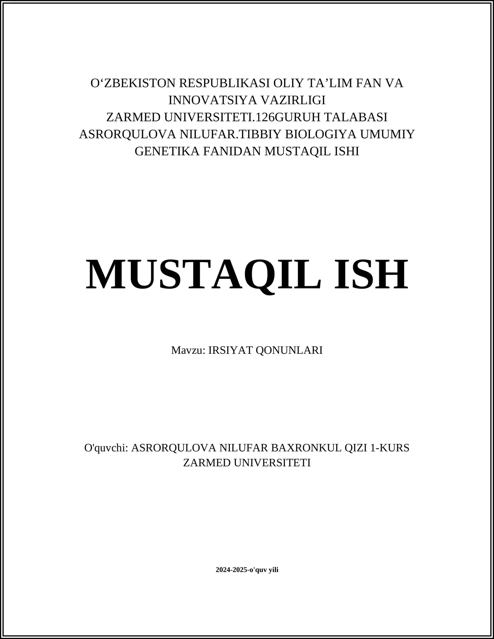 IRSIYAT QONUNLARI
