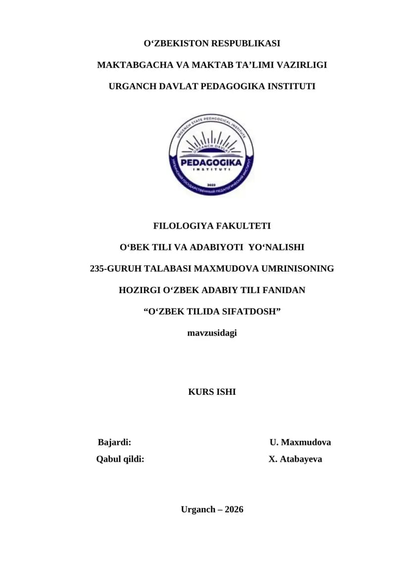 O‘ZBEK TILIDA SIFATDOSH