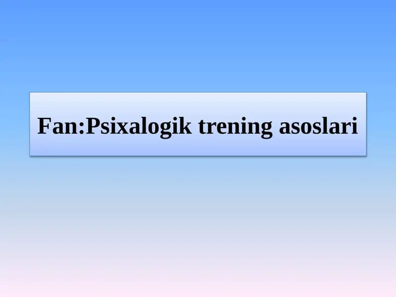 Mavzu:Nizolarni bartaraf etuvchi treninglar