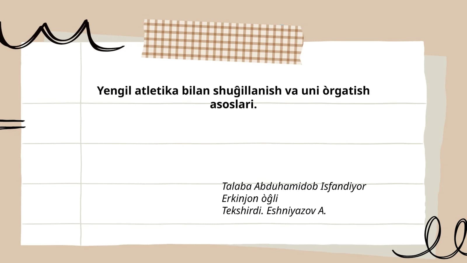 Yengil atletika bilan shuĝillanish va uni òrgatish asoslari