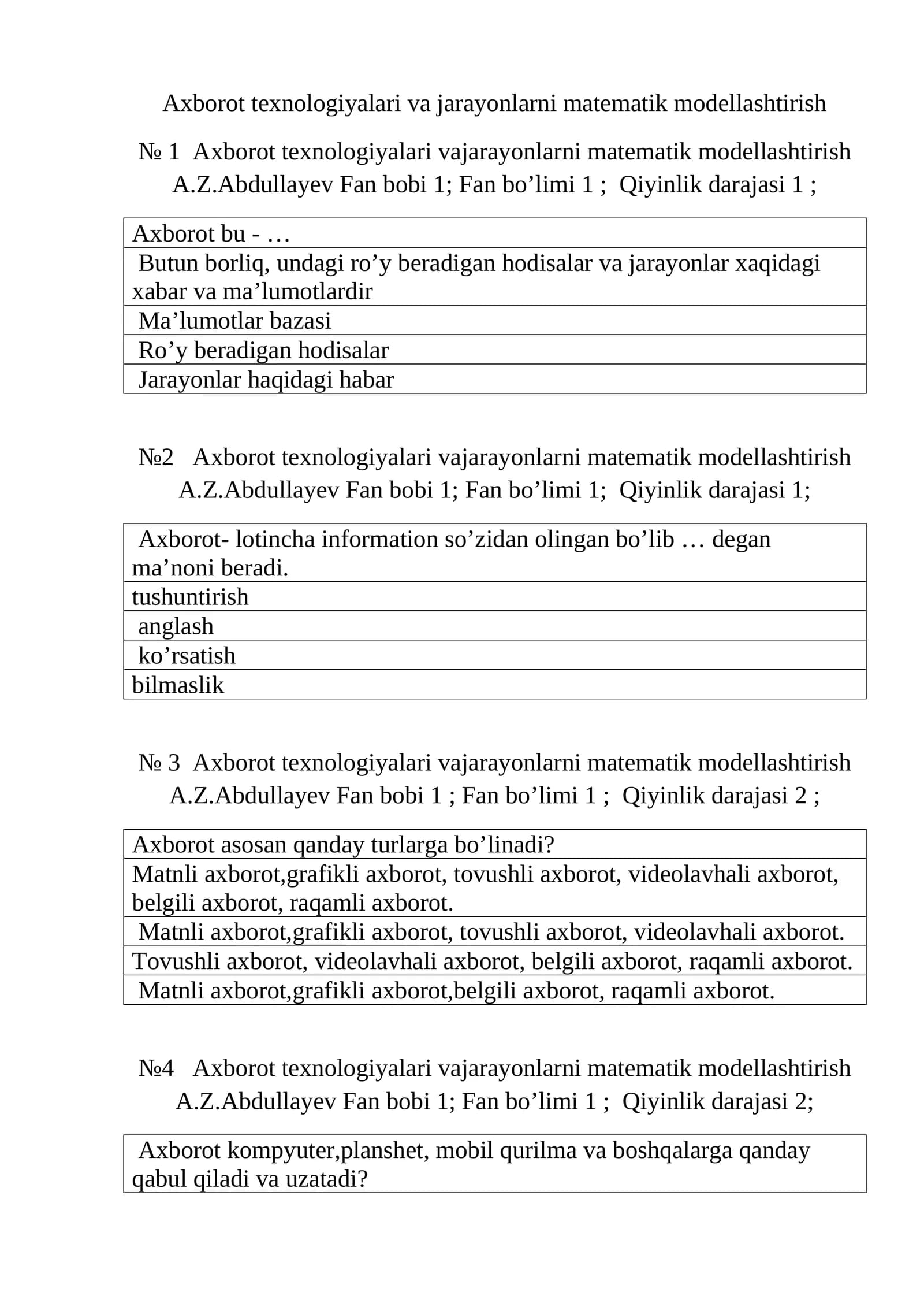 Axborot texnologiyalari va jarayonlarni matematik modellashtirish