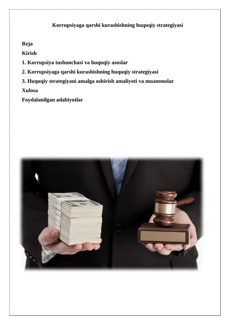 Korrupsiyaga qarshi kurashishning huquqiy strategiyasi