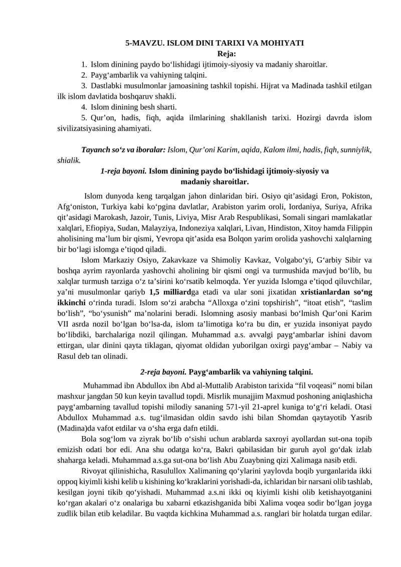 Islom Dini Tarixi va Mohiyati