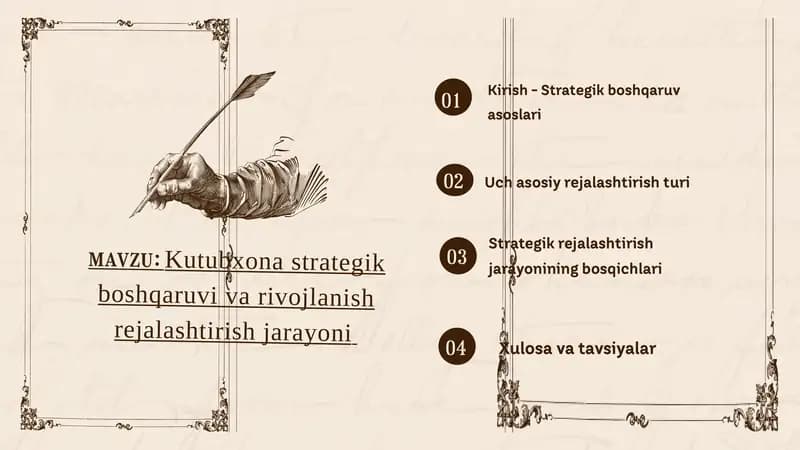 Kutubxona strategik boshqaruvi va rivojlanish rejalashtirish jarayoni
