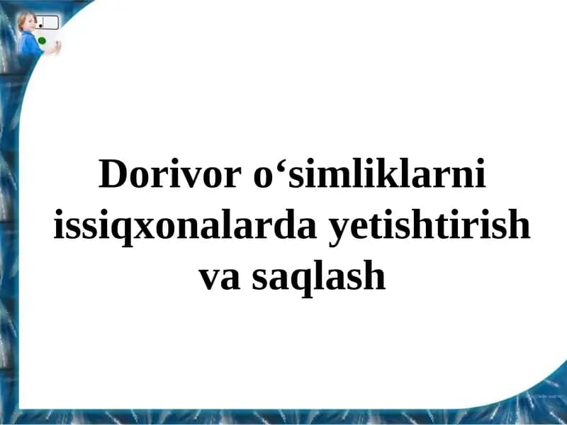 Dorivor o‘simliklarni issiqxonalarda yetishtirish va saqlash